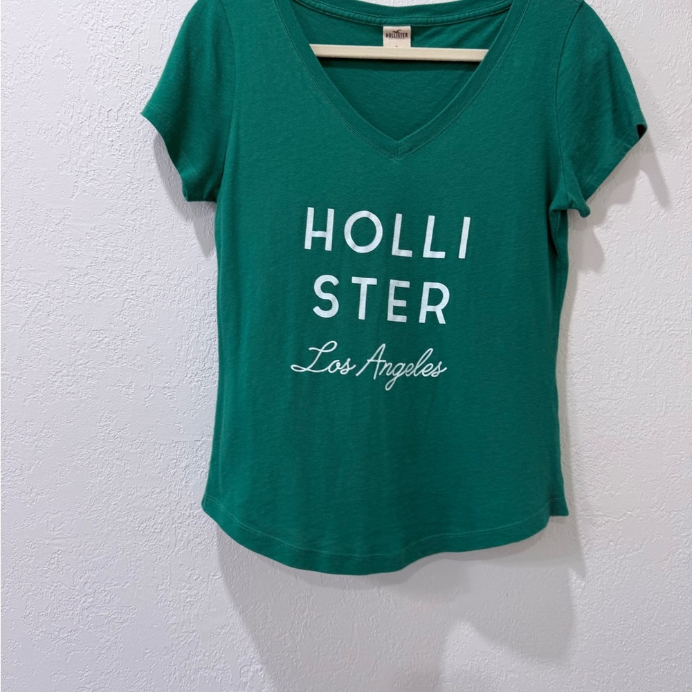 Hollister Teal V-Neck Logo Tee